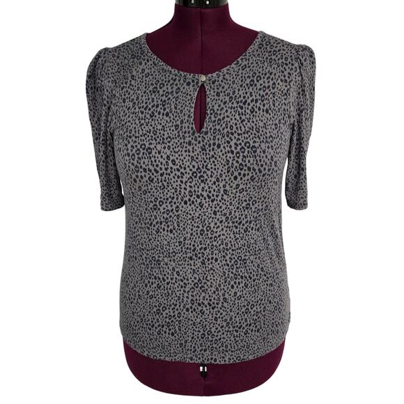 Women's Democracy Gray Leopard Print Keyhole Neck Blouse | Size XS - Picture 1 of 10